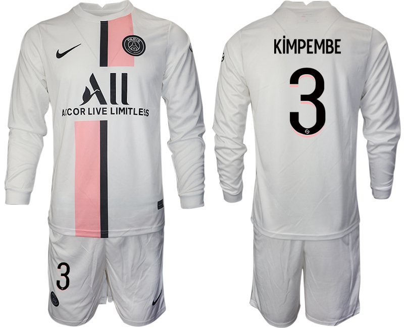 Men 2021-2022 Club Paris St German away white Long Sleeve #3 Soccer Jersey->paris st german jersey->Soccer Club Jersey